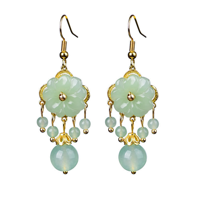 Fortune Jewel Green Pink Flower Liuli Glass Drop Earrings - Fortune Jewel
