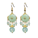 Fortune Jewel Green Pink Flower Liuli Glass Drop Earrings - Fortune Jewel