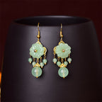 Fortune Jewel Green Pink Flower Liuli Glass Drop Earrings - Fortune Jewel