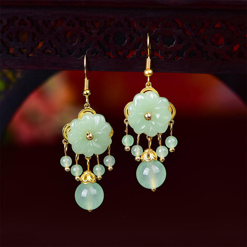 Fortune Jewel Green Pink Flower Liuli Glass Drop Earrings - Fortune Jewel