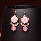 Fortune Jewel Green Pink Flower Liuli Glass Drop Earrings - Fortune Jewel