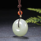 Fortune Jewel Round Hetian White Jade Peace Buckle Blessing Necklace Pendant