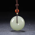 Fortune Jewel Round Hetian White Jade Peace Buckle Blessing Necklace Pendant