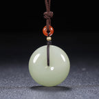 Fortune Jewel Round Hetian White Jade Peace Buckle Blessing Necklace Pendant
