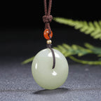 Fortune Jewel Round Hetian White Jade Peace Buckle Blessing Necklace Pendant