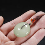 Fortune Jewel Round Hetian White Jade Peace Buckle Blessing Necklace Pendant