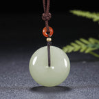 Fortune Jewel Round Hetian White Jade Peace Buckle Blessing Necklace Pendant