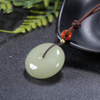 Fortune Jewel Round Hetian White Jade Peace Buckle Blessing Necklace Pendant