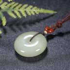 Fortune Jewel Round Hetian White Jade Peace Buckle Blessing Necklace Pendant