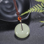 Fortune Jewel Round Hetian White Jade Peace Buckle Blessing Necklace Pendant