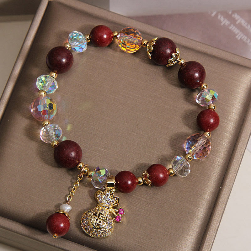 Fortune Jewel Sandalwood Fu Character Lucky Fortune Money Bag Charm Protection Bracelet - Fortune Jewel