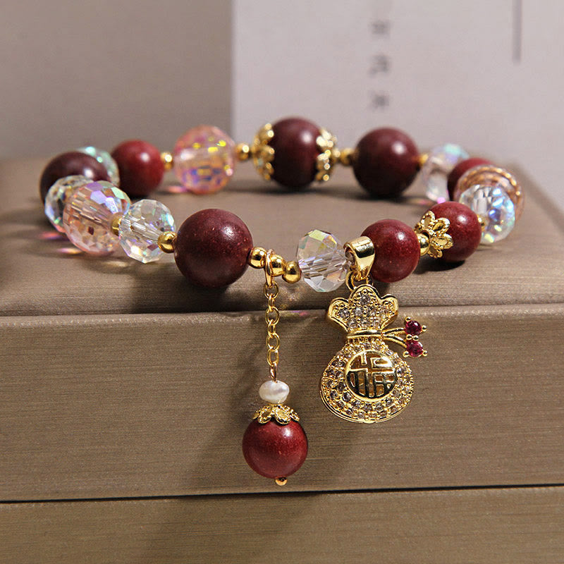 Fortune Jewel Sandalwood Fu Character Lucky Fortune Money Bag Charm Protection Bracelet - Fortune Jewel
