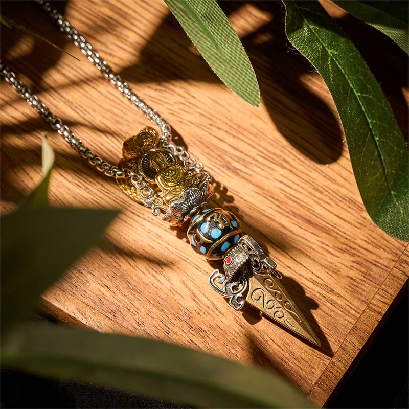 Fortune Jewel Tibetan Om Mani Padme Hum Buddha Wealth Rotation Necklace Vajra Pendant Fortune Jewel