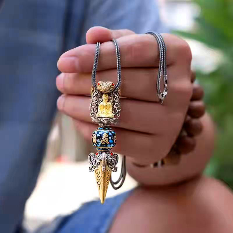Fortune Jewel Tibetan Om Mani Padme Hum Buddha Wealth Rotation Necklace Vajra Pendant Fortune Jewel