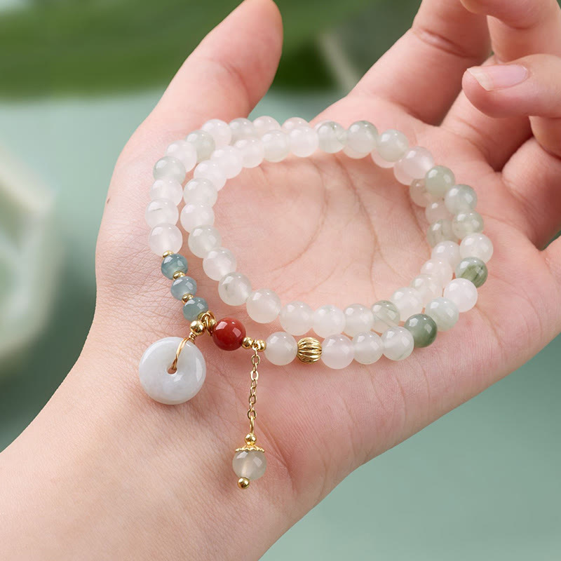 Fortune Jewel Jade Peace Buckle Luck Abundance Double Wrap Bracelet - Fortune Jewel