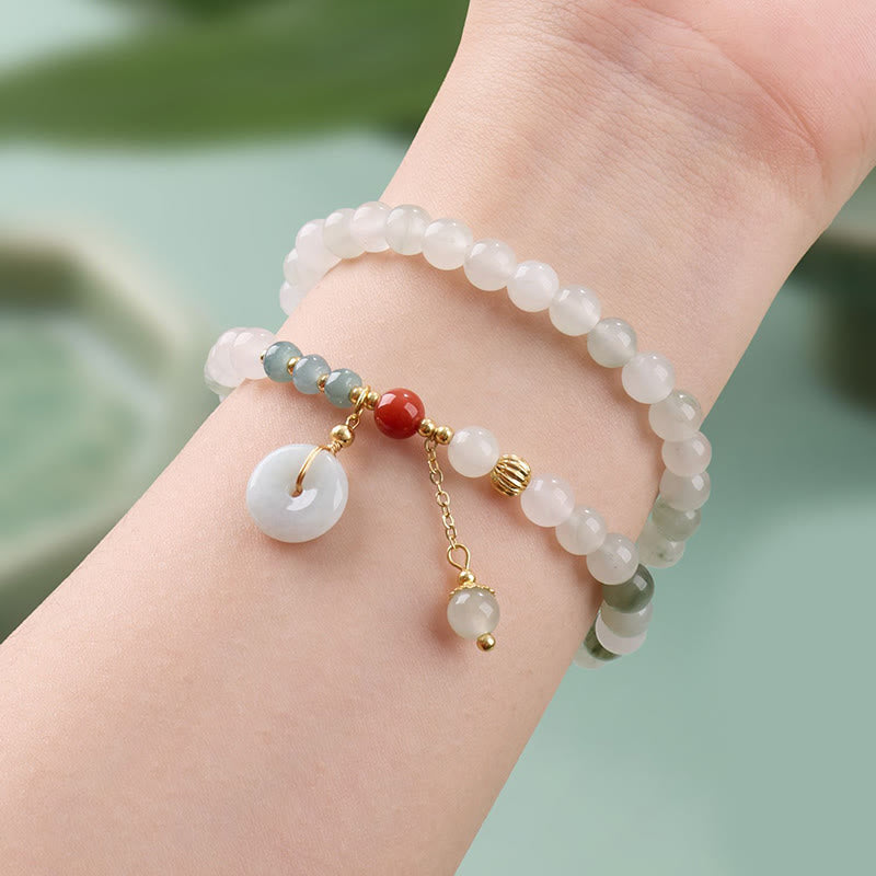Fortune Jewel Jade Peace Buckle Luck Abundance Double Wrap Bracelet - Fortune Jewel