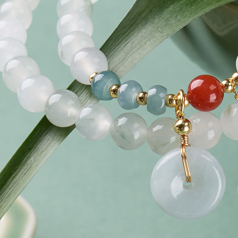 Fortune Jewel Jade Peace Buckle Luck Abundance Double Wrap Bracelet - Fortune Jewel