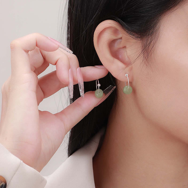 Fortune Jewel 925 Sterling Silver Hetian Jade Prosperity Earrings - Fortune Jewel