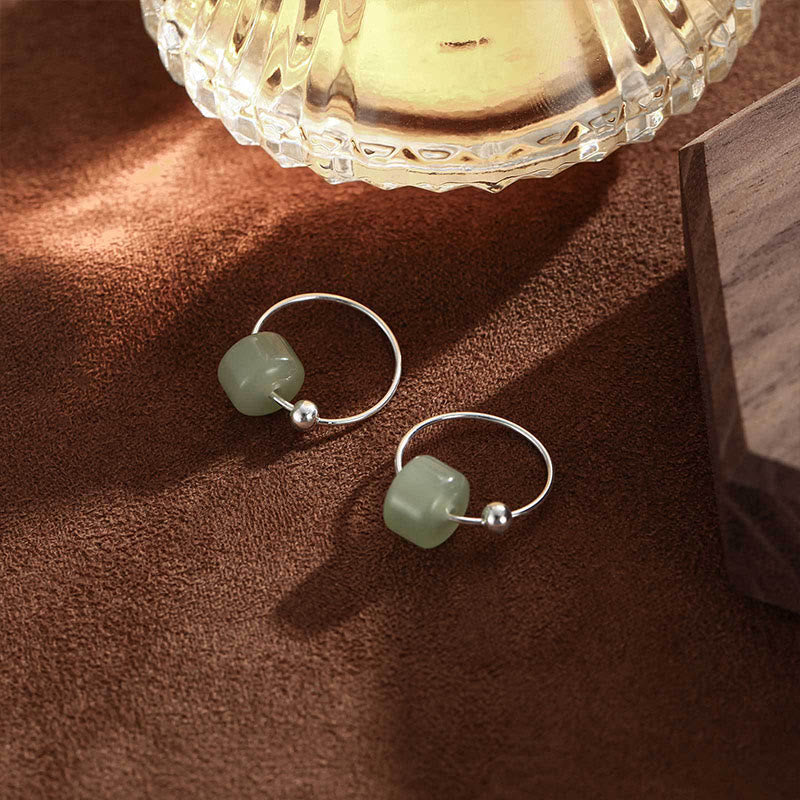 Fortune Jewel 925 Sterling Silver Hetian Jade Prosperity Earrings - Fortune Jewel