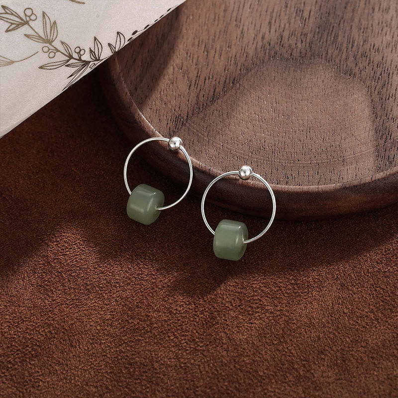 Fortune Jewel 925 Sterling Silver Hetian Jade Prosperity Earrings - Fortune Jewel