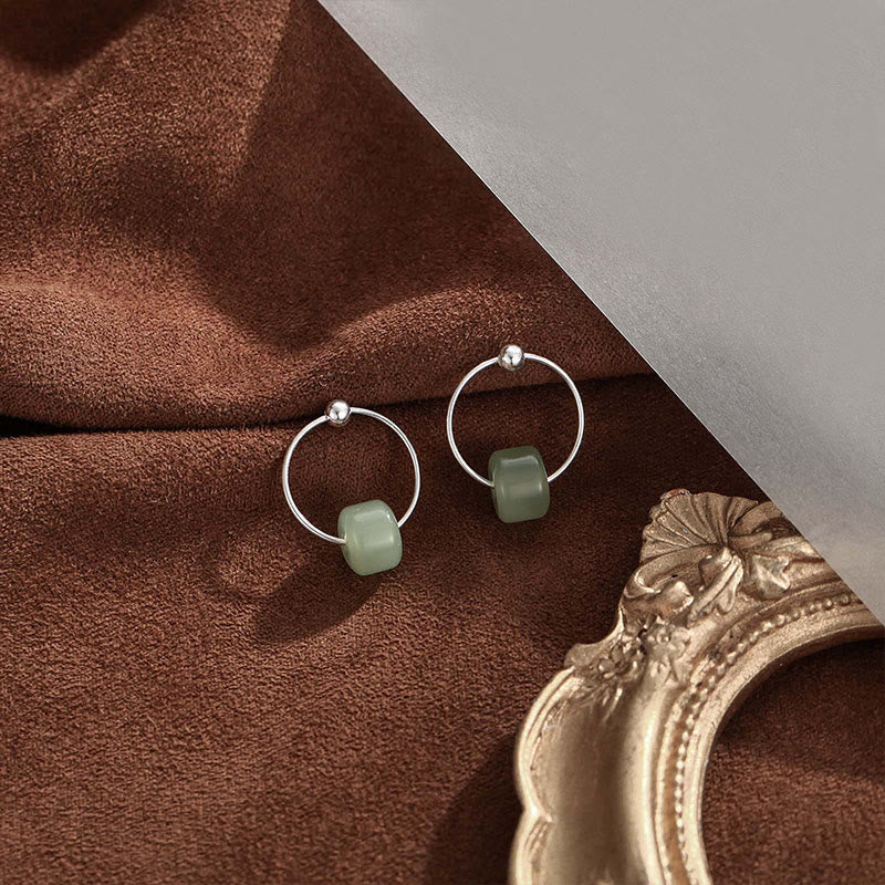 Fortune Jewel 925 Sterling Silver Hetian Jade Prosperity Earrings - Fortune Jewel