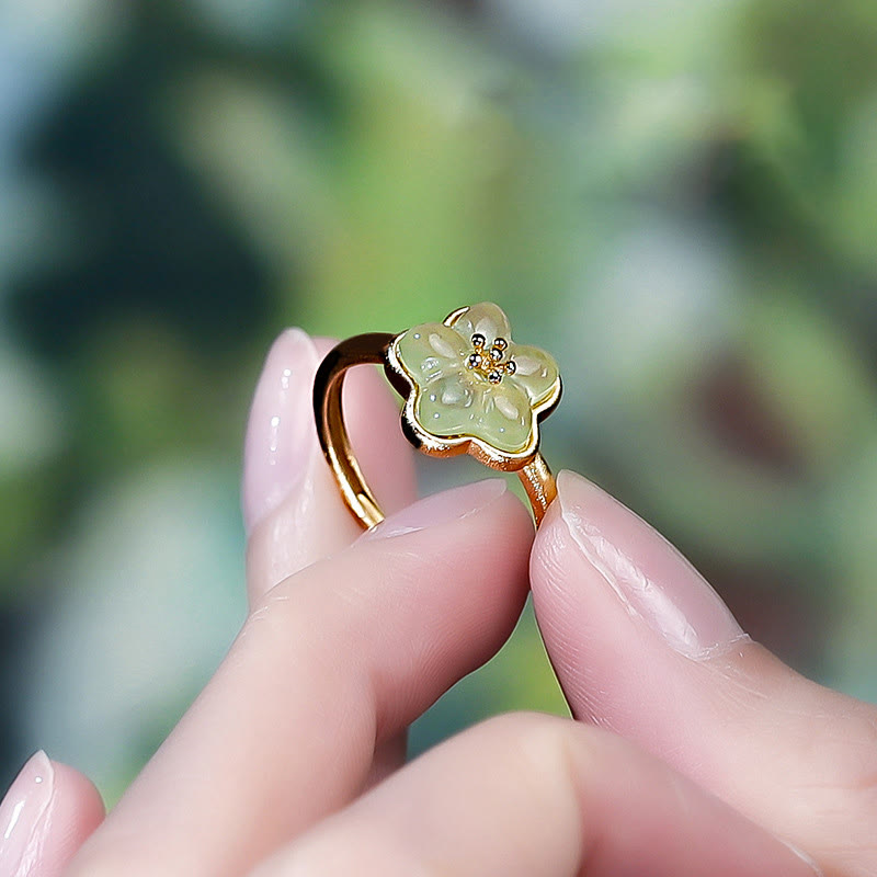 Fortune Jewel Plum Blossom Hetian Jade Copper Luck Ring - Fortune Jewel