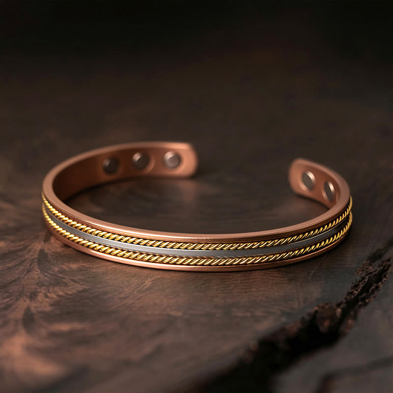 Fortune Jewel Retro Twisted Design Copper Open Wealth Luck Cuff Bracelet Bangle Ring - Fortune Jewel
