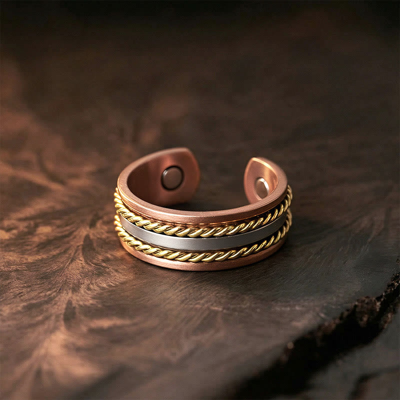 Fortune Jewel Retro Twisted Design Copper Open Wealth Luck Cuff Bracelet Bangle Ring - Fortune Jewel