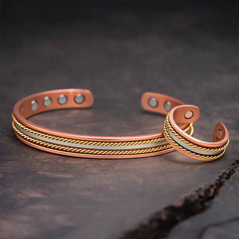 Fortune Jewel Retro Twisted Design Copper Open Wealth Luck Cuff Bracelet Bangle Ring - Fortune Jewel