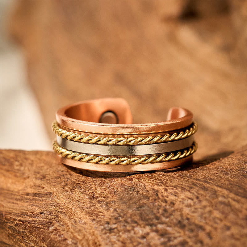 Fortune Jewel Retro Twisted Design Copper Open Wealth Luck Cuff Bracelet Bangle Ring - Fortune Jewel