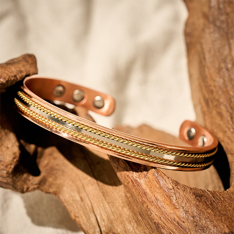 Fortune Jewel Retro Twisted Design Copper Open Wealth Luck Cuff Bracelet Bangle Ring - Fortune Jewel