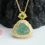 Fortune Jewel Jade Laughing Buddha Prosperity Luck Necklace Pendant - Fortune Jewel