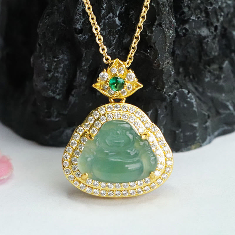 Fortune Jewel Jade Laughing Buddha Prosperity Luck Necklace Pendant - Fortune Jewel
