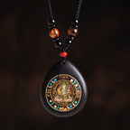 Fortune Jewel Chinese Zodiac Natal Buddha Ebony Wood Tiger Eye Black Onyx Calm Necklace Pendants - Fortune Jewel