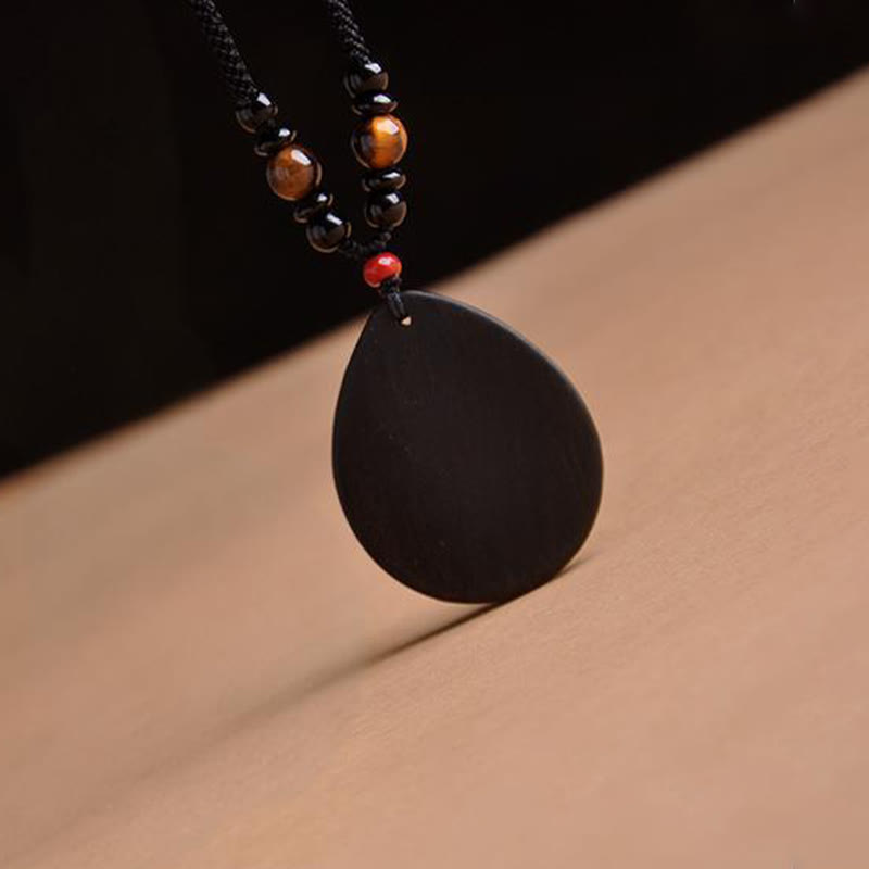 Fortune Jewel Chinese Zodiac Natal Buddha Ebony Wood Tiger Eye Black Onyx Calm Necklace Pendants - Fortune Jewel