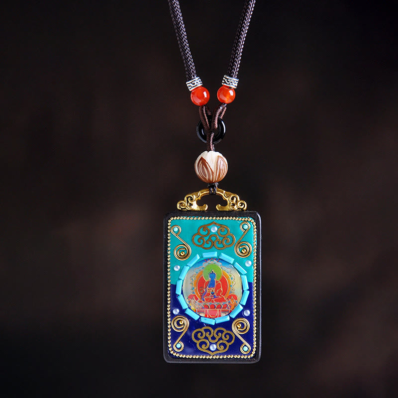 Fortune Jewel Medicine Buddha Ebony Wood Peace Necklace Pendant - Fortune Jewel