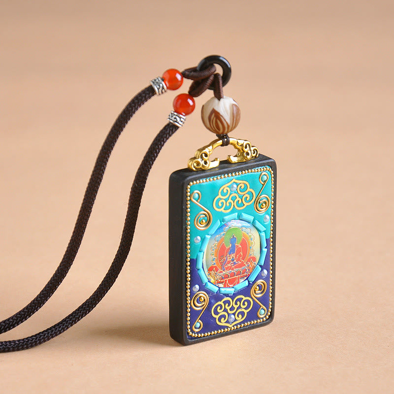 Fortune Jewel Medicine Buddha Ebony Wood Peace Necklace Pendant - Fortune Jewel