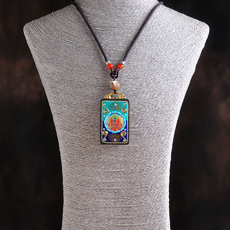 Fortune Jewel Medicine Buddha Ebony Wood Peace Necklace Pendant - Fortune Jewel