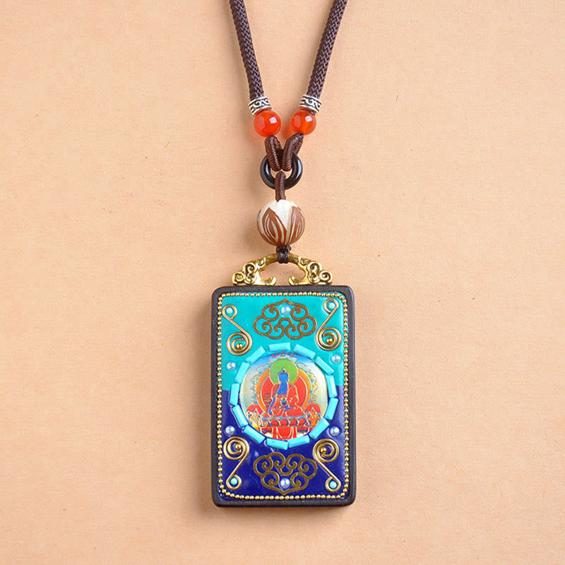 Fortune Jewel Medicine Buddha Ebony Wood Peace Necklace Pendant - Fortune Jewel