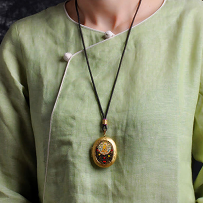 Fortune Jewel Copper Kwan Yin Avalokitesvara Zakiram Wealth Pendant Necklace - Fortune Jewel