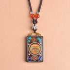 Buddha Stones Thangka Yin Yang Copper Coins Ebony Wood Zakiram Balance Pendant Necklace - Fortune Jewel