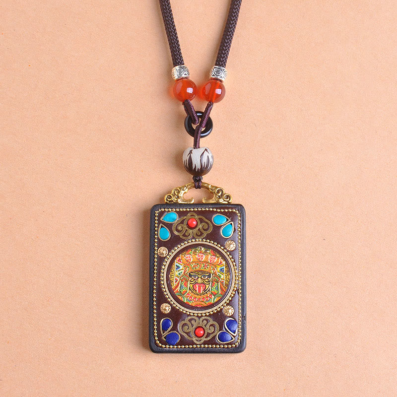 Buddha Stones Thangka Yin Yang Copper Coins Ebony Wood Zakiram Balance Pendant Necklace - Fortune Jewel