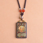Buddha Stones Thangka Yin Yang Copper Coins Ebony Wood Zakiram Balance Pendant Necklace - Fortune Jewel