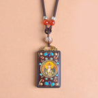 Buddha Stones Thangka Yin Yang Copper Coins Ebony Wood Zakiram Balance Pendant Necklace - Fortune Jewel