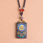 Buddha Stones Thangka Yin Yang Copper Coins Ebony Wood Zakiram Balance Pendant Necklace - Fortune Jewel