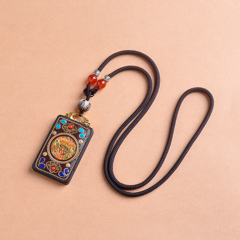 Buddha Stones Thangka Yin Yang Copper Coins Ebony Wood Zakiram Balance Pendant Necklace - Fortune Jewel
