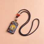 Buddha Stones Thangka Yin Yang Copper Coins Ebony Wood Zakiram Balance Pendant Necklace - Fortune Jewel