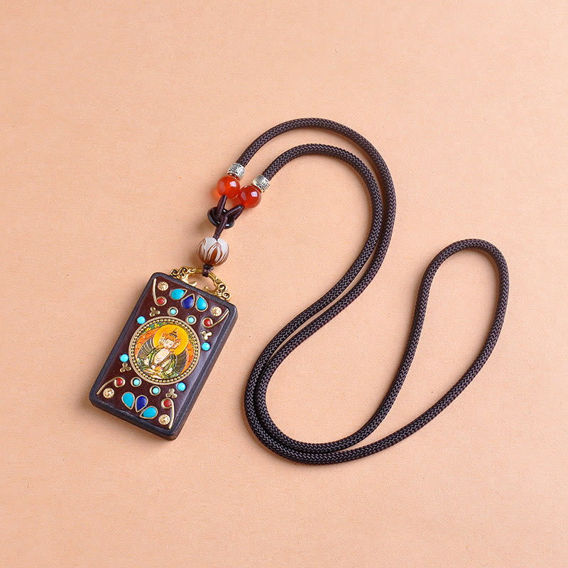 Buddha Stones Thangka Yin Yang Copper Coins Ebony Wood Zakiram Balance Pendant Necklace - Fortune Jewel