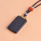 Buddha Stones Thangka Yin Yang Copper Coins Ebony Wood Zakiram Balance Pendant Necklace - Fortune Jewel