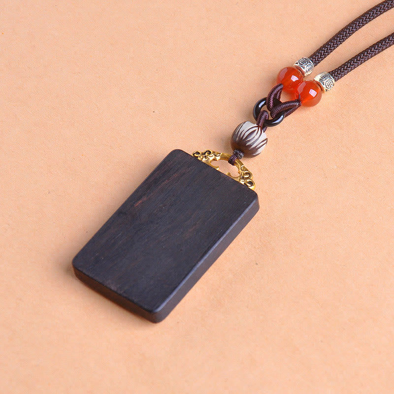 Buddha Stones Thangka Yin Yang Copper Coins Ebony Wood Zakiram Balance Pendant Necklace - Fortune Jewel